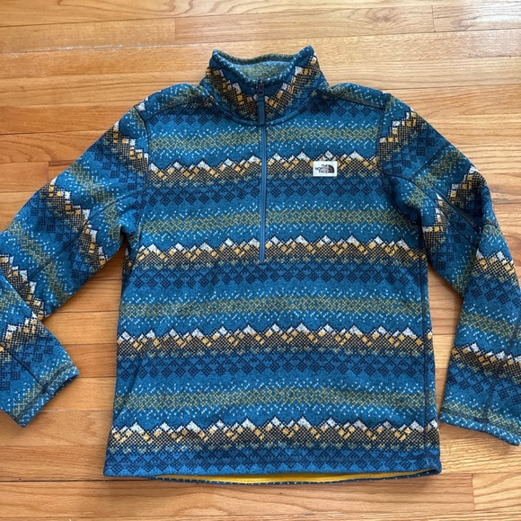 North Face Gordon Lyons Novelty 1/4 Zip Size L summit Gold Landscape Knit Print - Picture 2 of 7